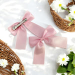 Baby Pink Satin Ribbon Hair Bows- 2.5'' - Eliza Henri