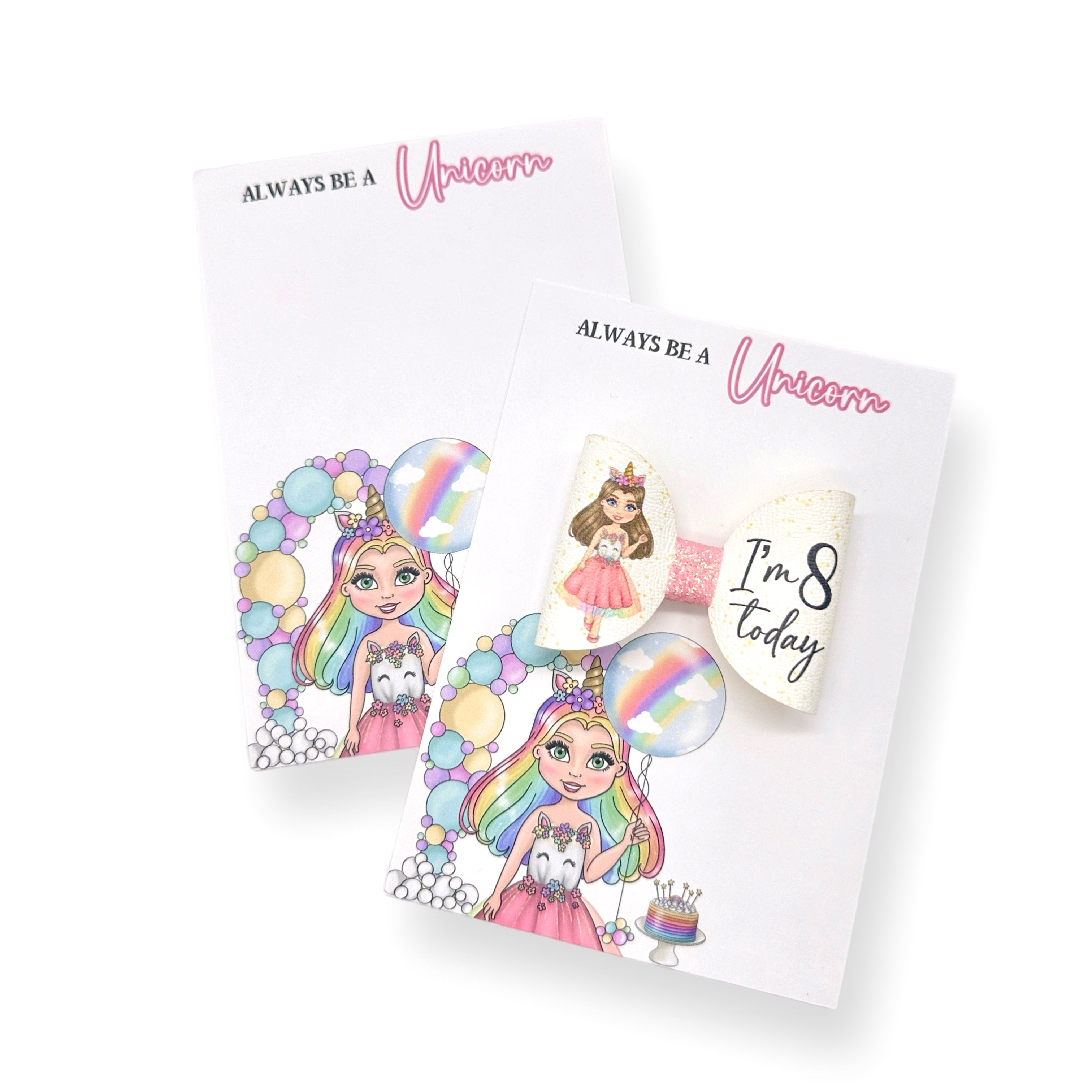 Pastel Rainbow Unicorn Birthday Dolly's 3.5” | Pre Cut DIY Hair Bow Loops - Eliza Henri