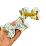 RAINBOW PARTY STRIPES RIBBON BOW 3.5” | PRE CUT DIY HAIR BOW LOOPS - Eliza Henri