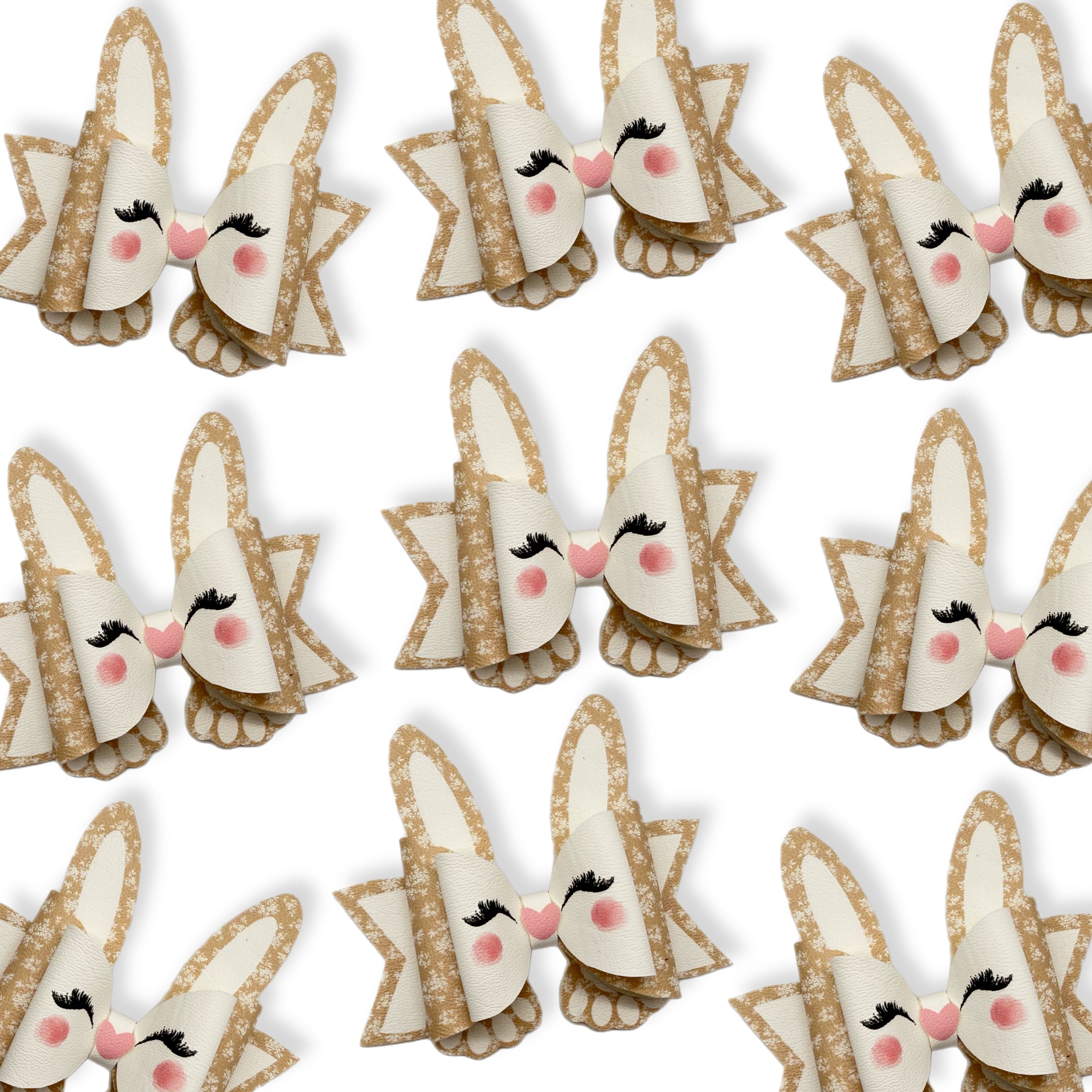 NEUTRAL FLOWERY BEATRIX BUNNY DIY CUTOUT FAUX LEATHER HAIR BOW LOOPS - Eliza Henri