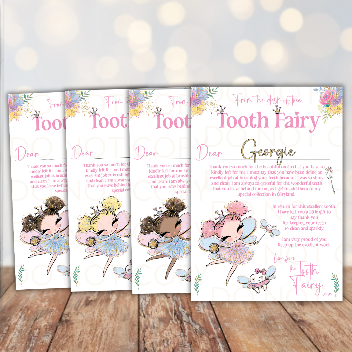 Pretty Tooth Fairy Girl Certificates- A4 Premium Card - Eliza Henri
