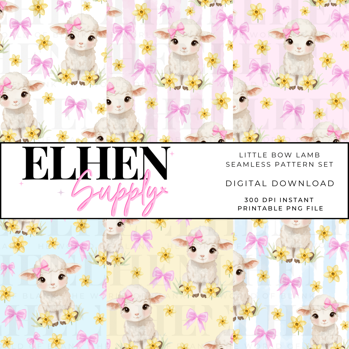 LITTLE BOW LAMB SEAMLESS PATTERN SET - Eliza Henri