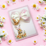 PINK GINGHAM BUNNY PORTRAIT- BOW DISPLAY CARDS- SINGLE OR PACK OF 4 - Eliza Henri