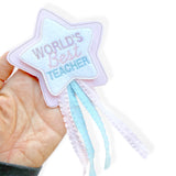 Worlds Best Teacher Stars- Pink | Embroidered Feltie Badge Kit