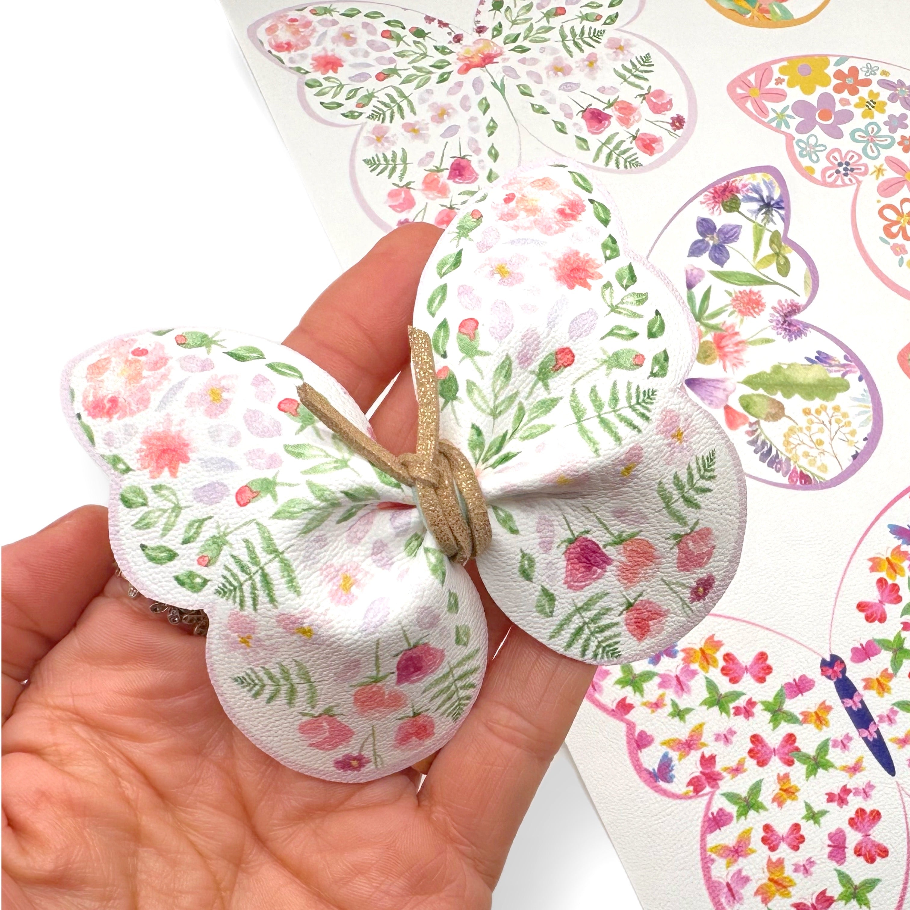 Spring Floral Butterfly Pinch Bows DIY Cut Out Faux Leather Fabric Sheets - Eliza Henri