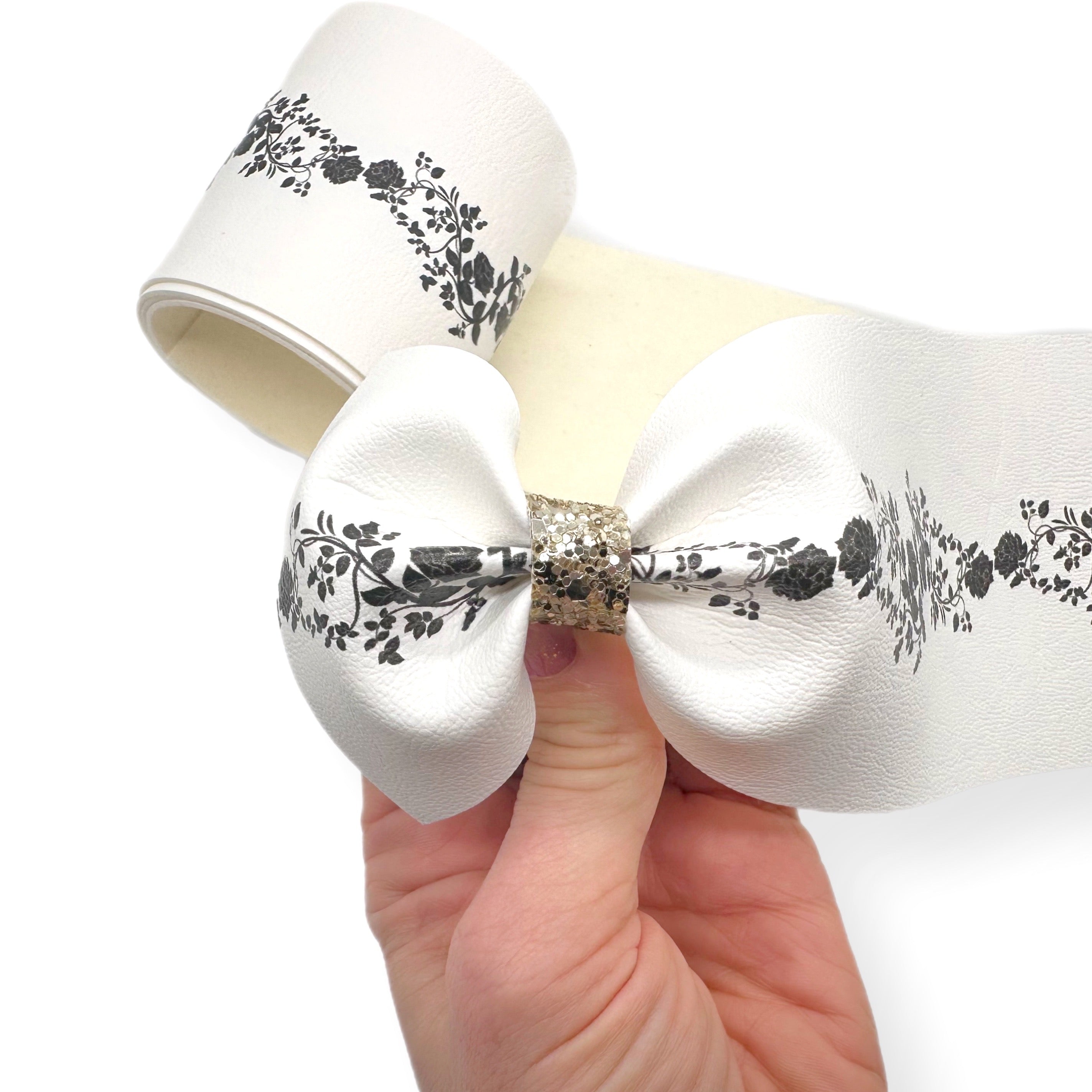 Mono Floral Border Faux Leather Mega Bow Strips - Eliza Henri