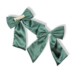 SAGE GREEN SATIN COQUETTE HAIR BOWS - Eliza Henri