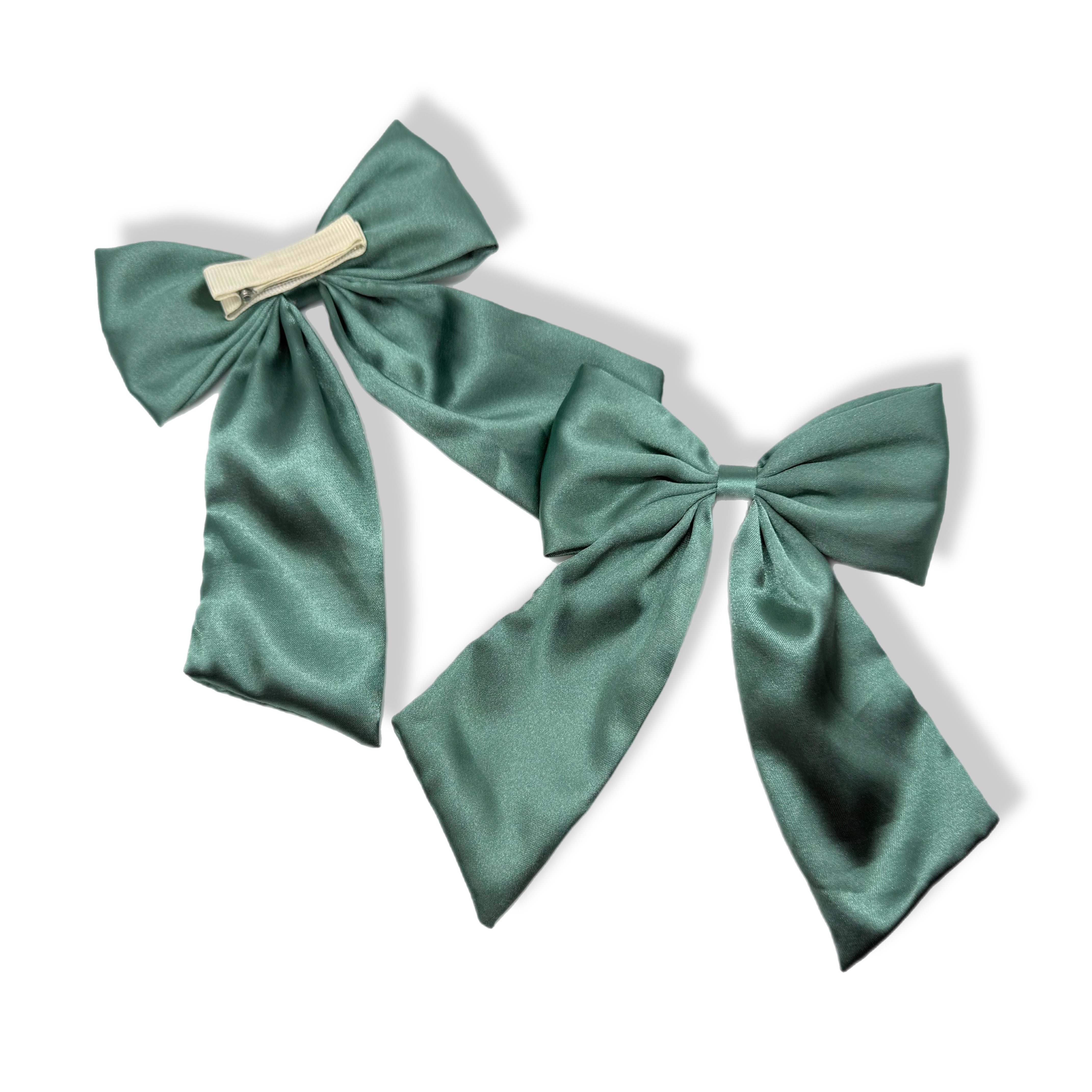 SAGE GREEN SATIN COQUETTE HAIR BOWS - Eliza Henri
