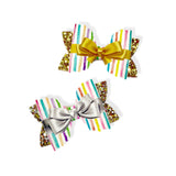 RAINBOW PARTY STRIPES RIBBON BOW 3.5” | PRE CUT DIY HAIR BOW LOOPS - Eliza Henri