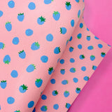 BLUE RASPBERRY ON PINK | PREMIUM FAUX LEATHER FABRICS