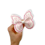 PINK CONFETTI HEARTS BUTTERFLY PINCH BOWS - DIY CUT OUT FAUX LEATHER FABRIC SHEETS - Eliza Henri