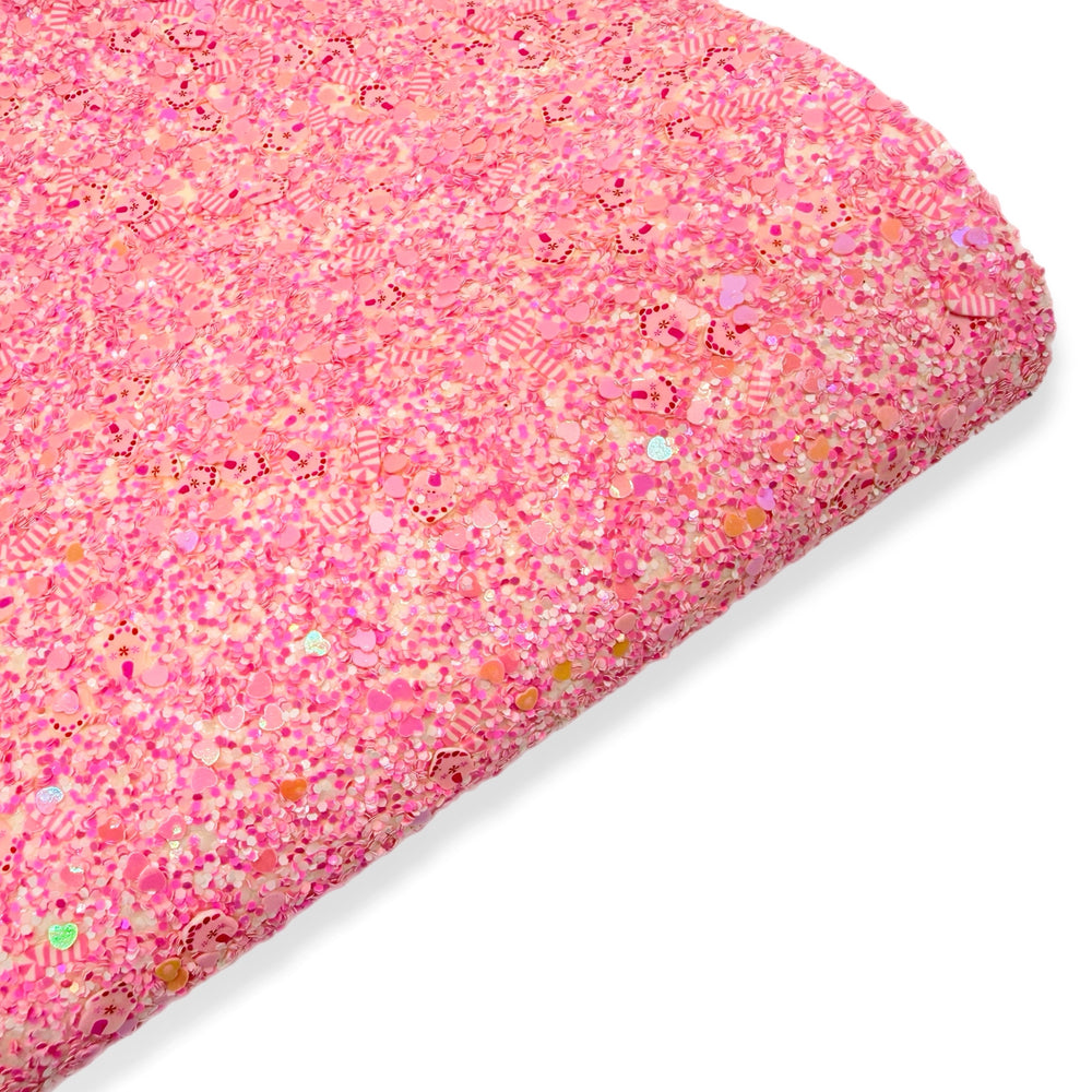 Pink Gingerbread Lane | Premium Chunky Glitter Fabric