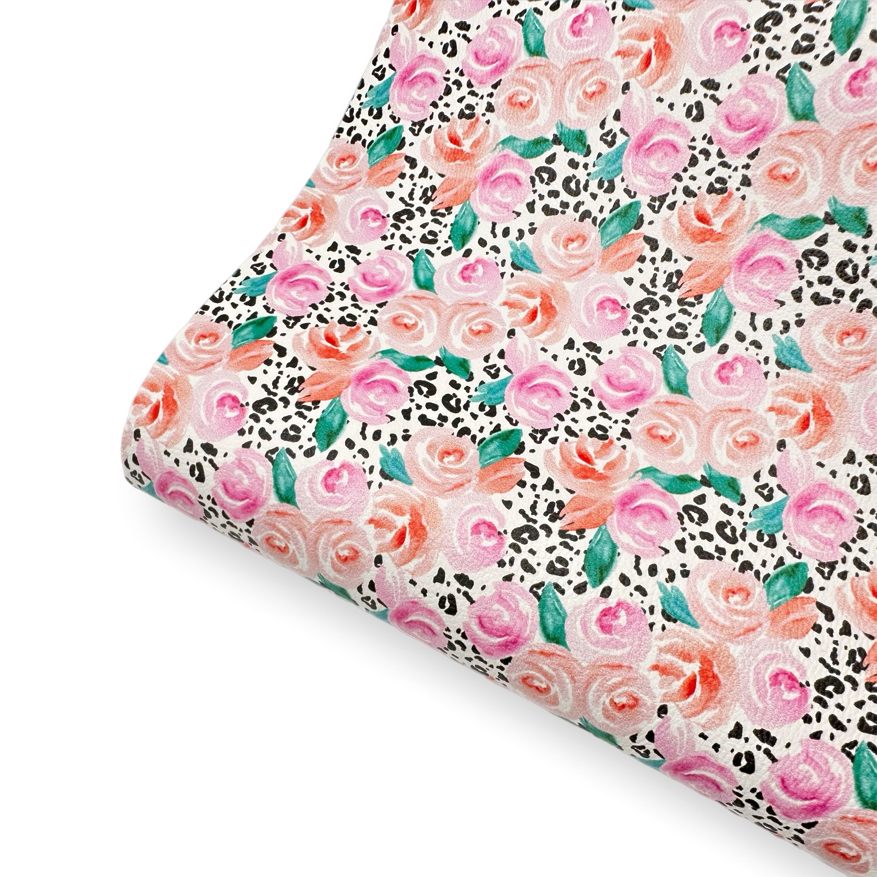 Mono Leopard Blooms Premium Faux Leather Fabric - Eliza Henri