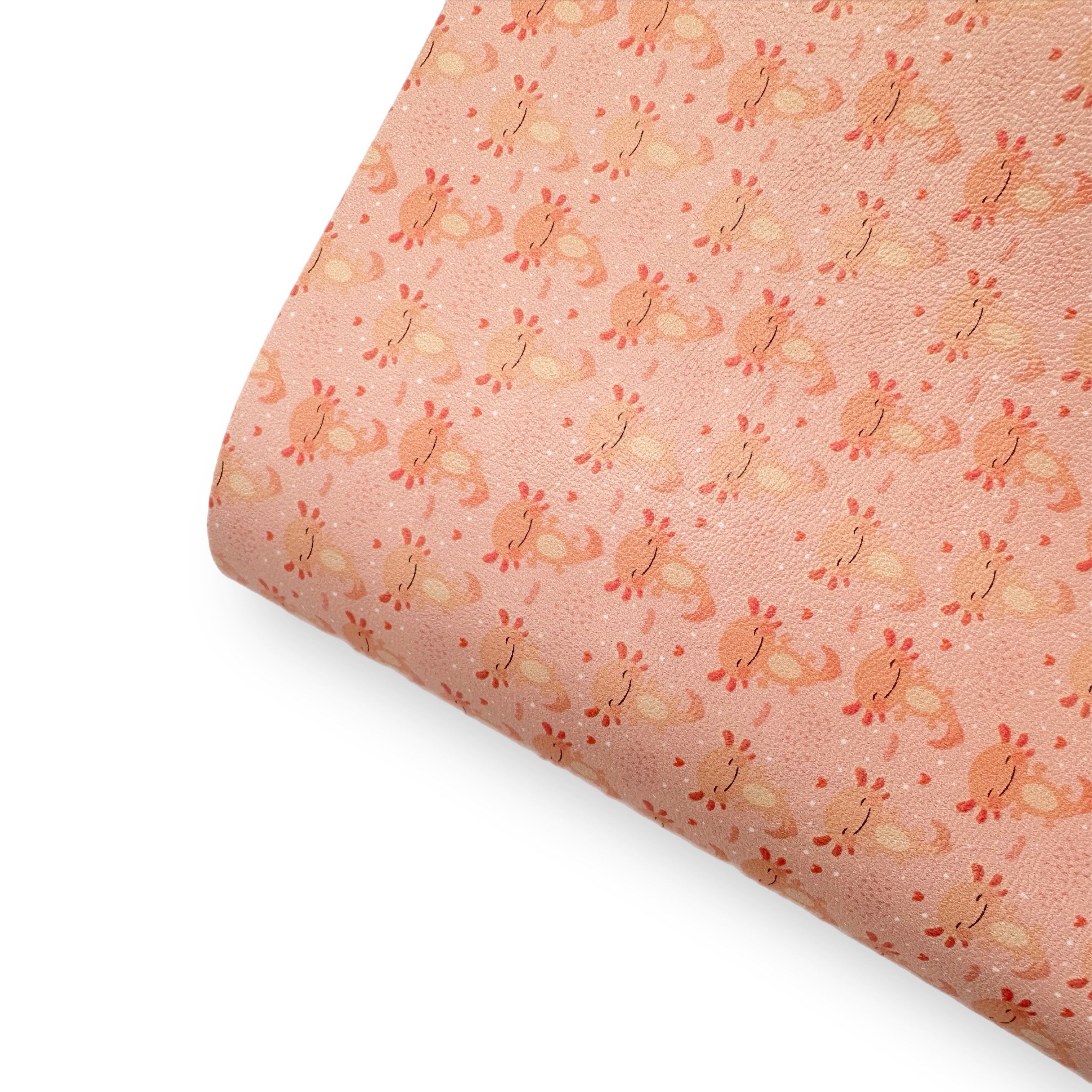 Peach and Coral Axolotls Premium Faux Leather Fabric - Eliza Henri