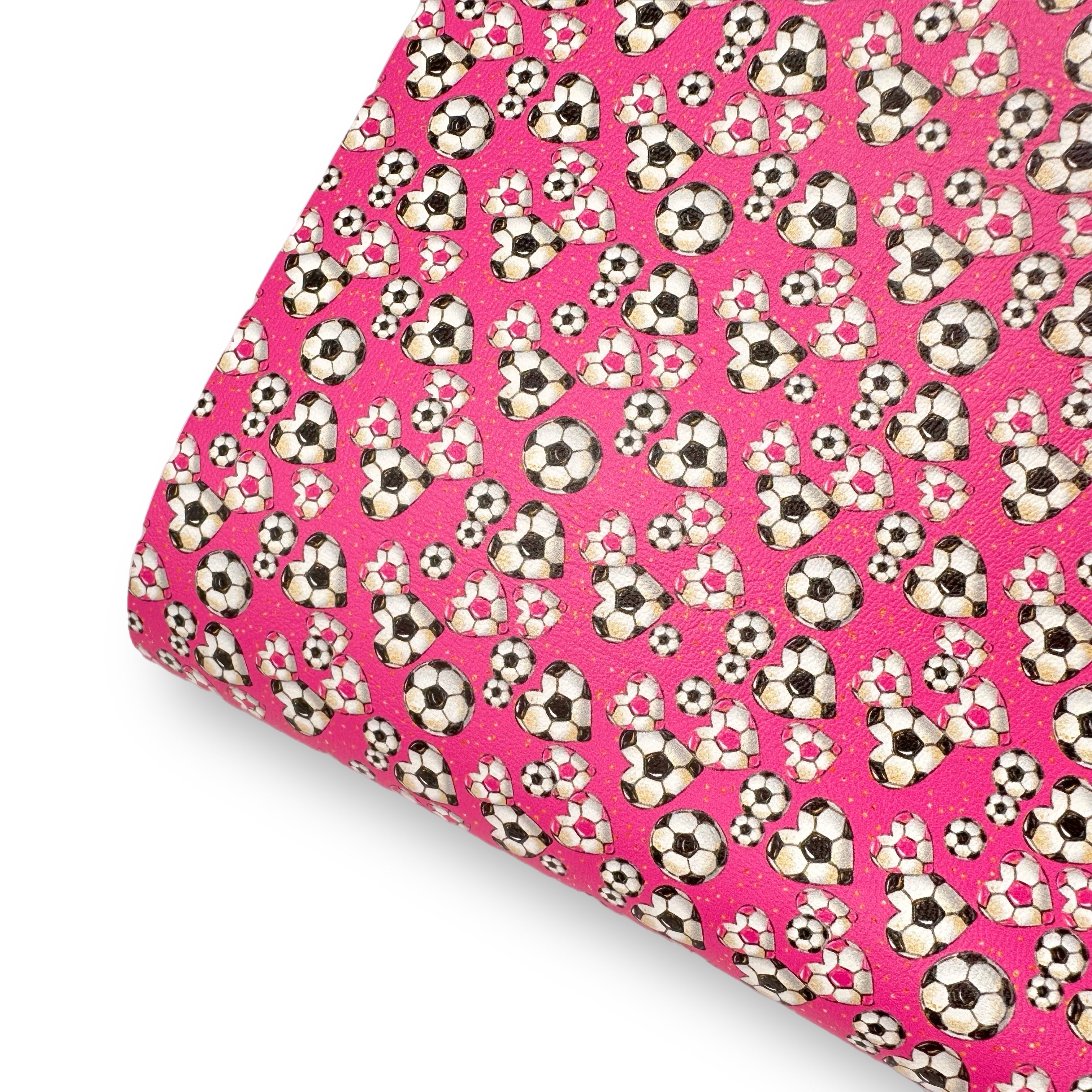 Pink Girlie Football Hearts Premium Faux Leather Fabric - Eliza Henri