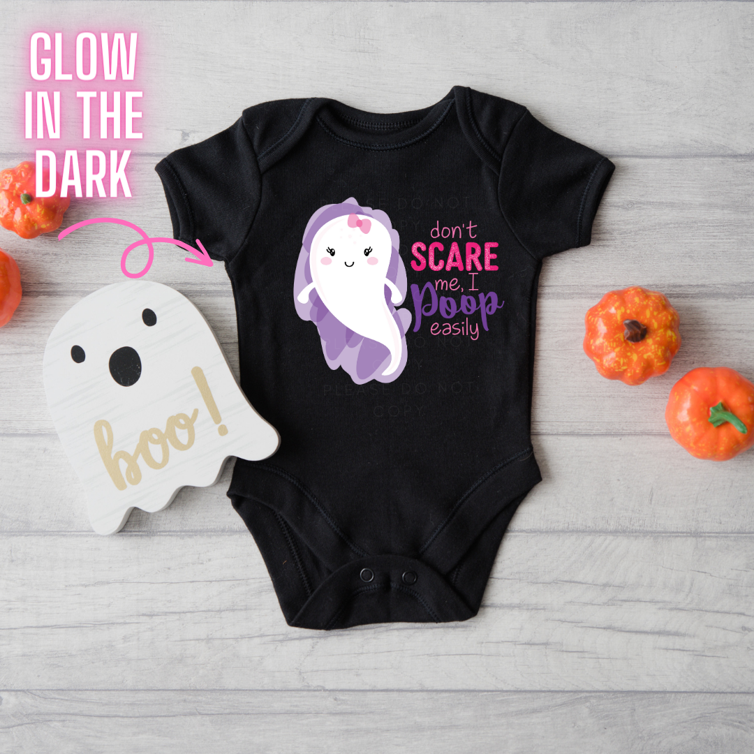 Don't Scare me I poop easily Glow in the Dark Full Colour Iron on T Shirt Transfers - Eliza Henri