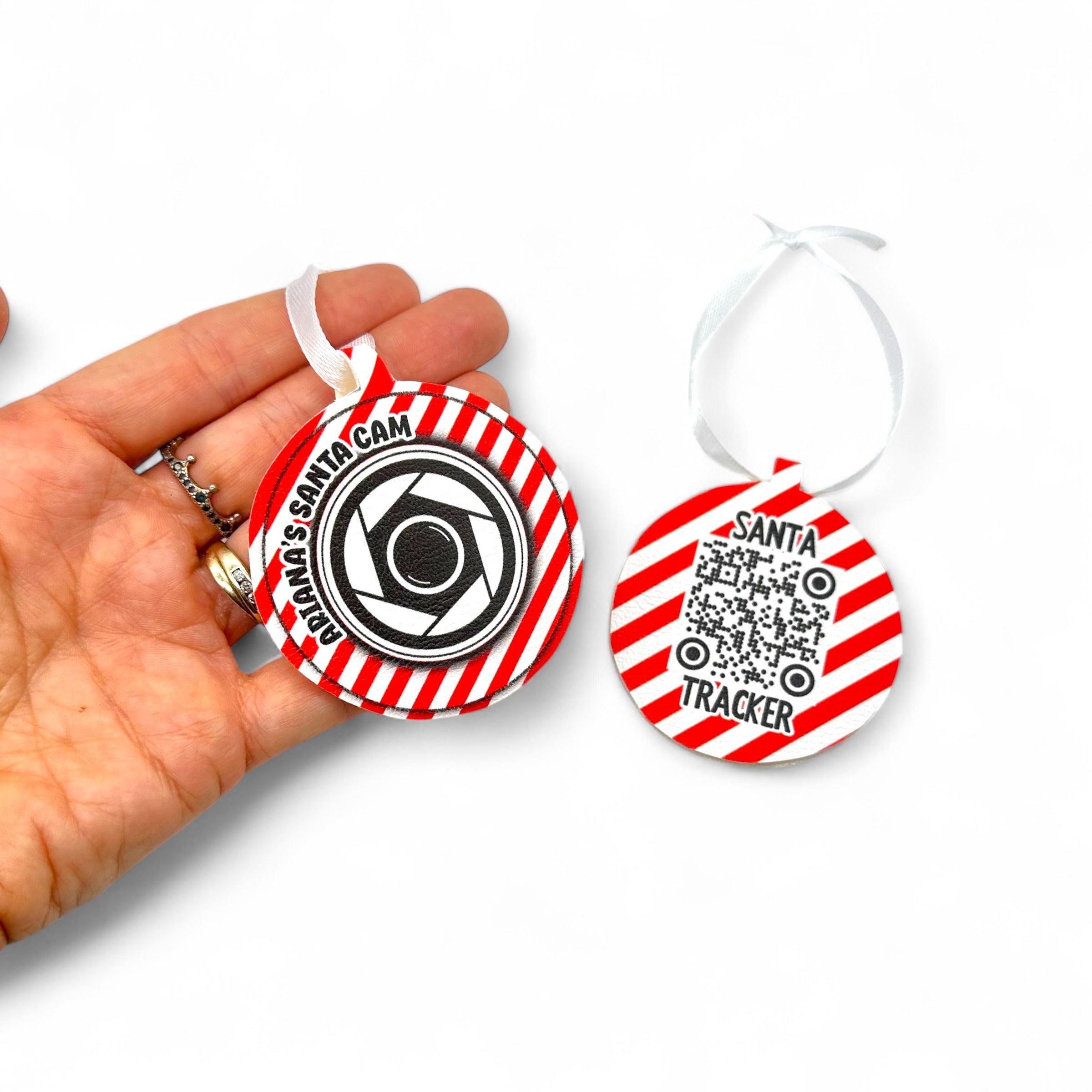 Santa Cam Faux Leather Baubles with tracker- Hand Cut Outs - Eliza Henri