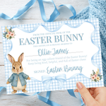 PRINTED RANGE - EASTER BUNNY BLUE GINGHAM- A4 LANDSCAPE CERTIFICATE - Eliza Henri