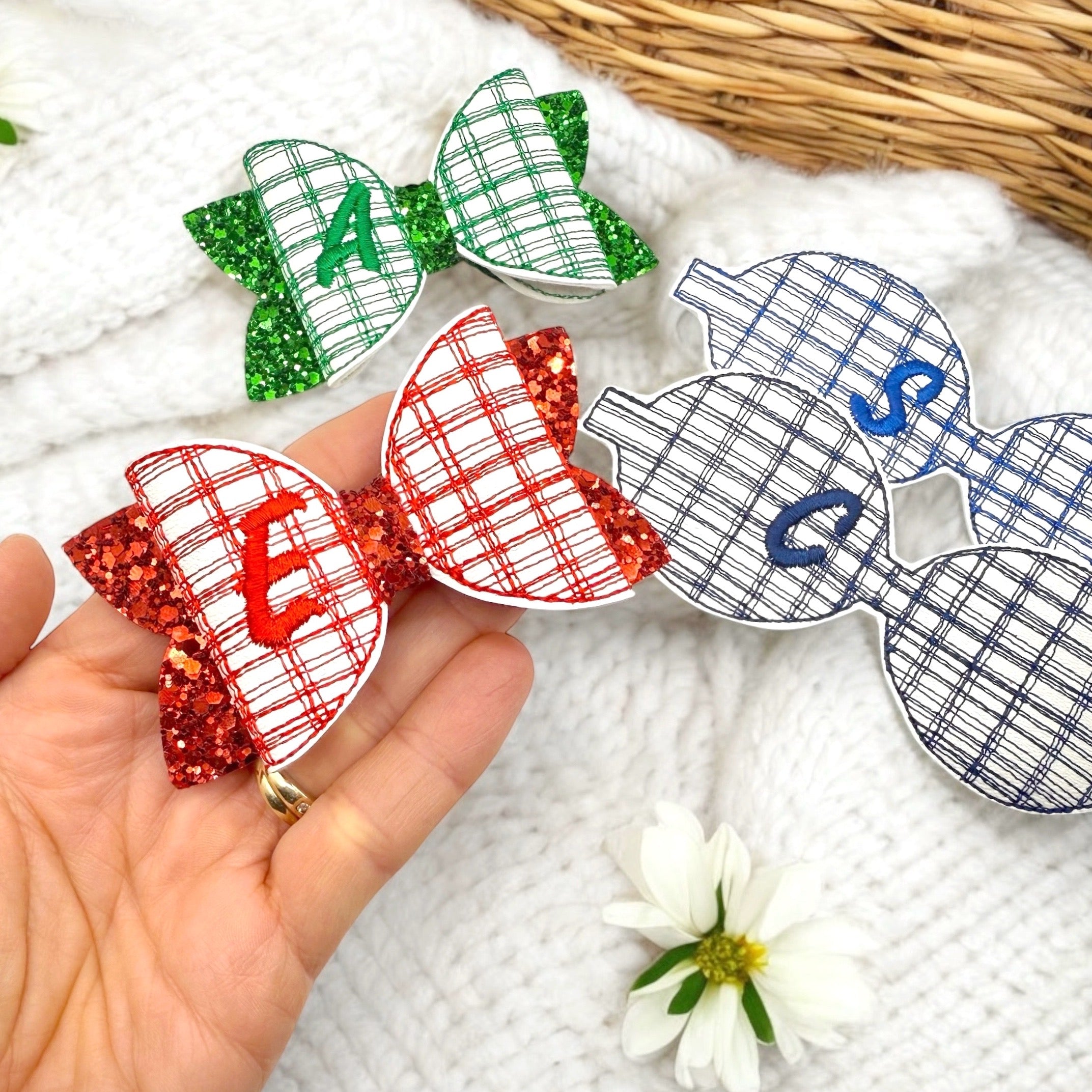 GINGHAM EMBROIDERED DIY HAIR BOW LOOPS 3.5'' - Eliza Henri