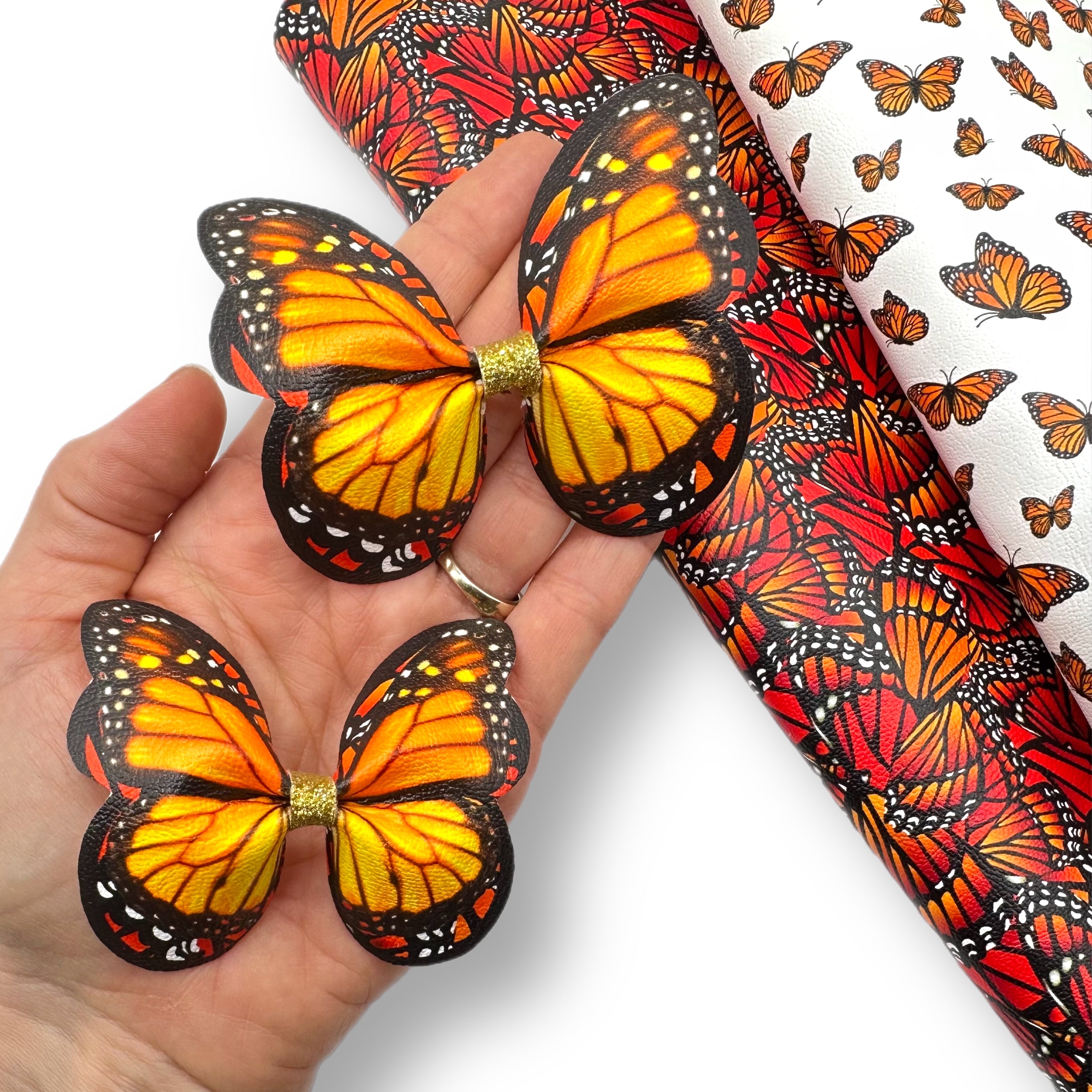 Monarch Butterfly Pinch Bows DIY Cut Out Faux Leather Fabric Sheets - Eliza Henri
