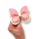 Pretty Pink & Gold glitter effect Butterfly Pinch Bows DIY Cut Out Faux Leather Fabric Sheets - Eliza Henri