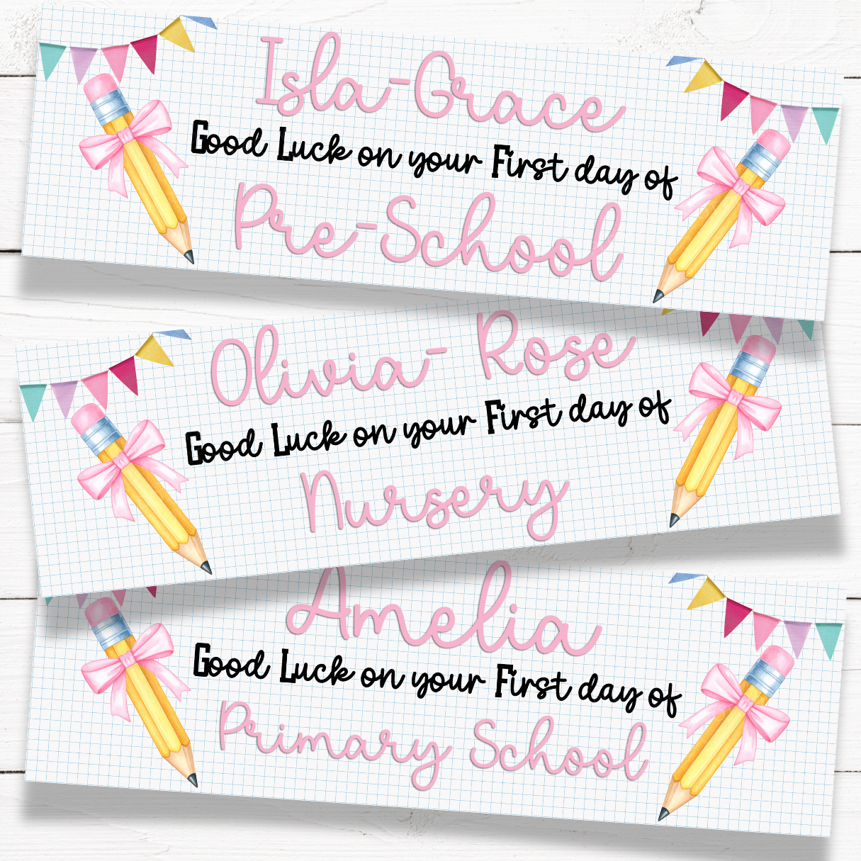 BACK TO SCHOOL PINK PENCIL BANNERS | UV PRINTED PVC | 77CM X 25CM - Eliza Henri