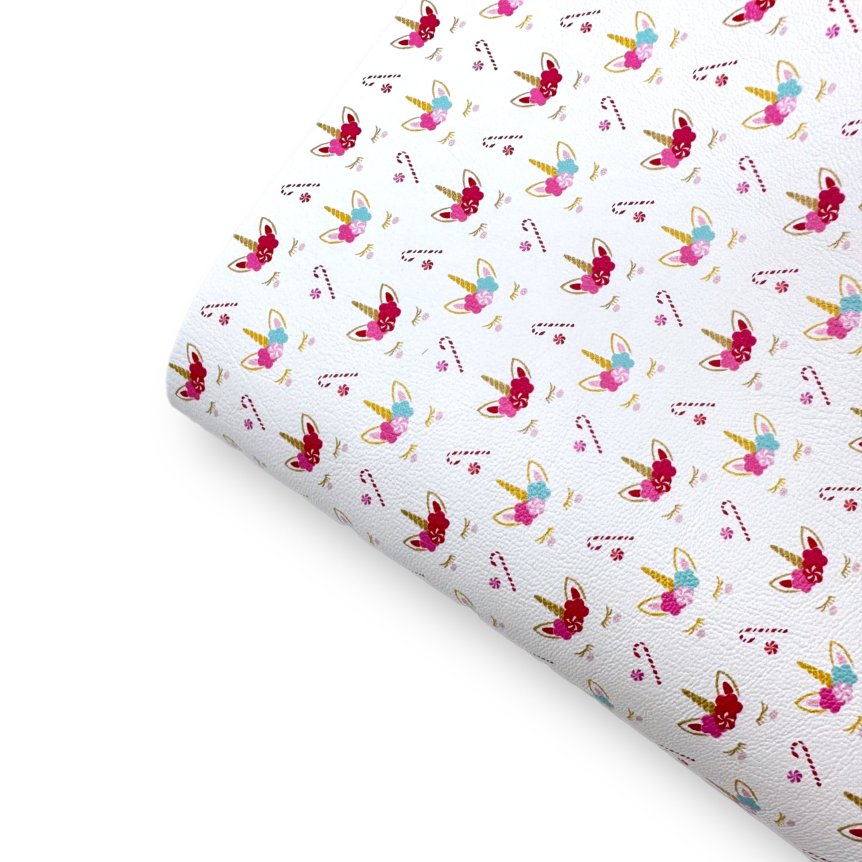 Sleepy Candy Cane Unicorns Premium Faux Leather Fabric Sheets - Eliza Henri