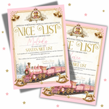 Pink Train Express- Santa Claus Nice List Certificates - A4 Premium Card Blanks
