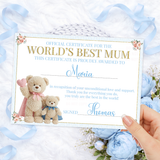 PRINTED RANGE- BLUE SUPER MUM TEDDY CERTIFICATE- MOTHER'S DAY - Eliza Henri