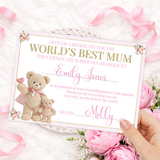 PRINTED RANGE- PINK SUPER MUM TEDDY CERTIFICATE- MOTHER'S DAY - Eliza Henri