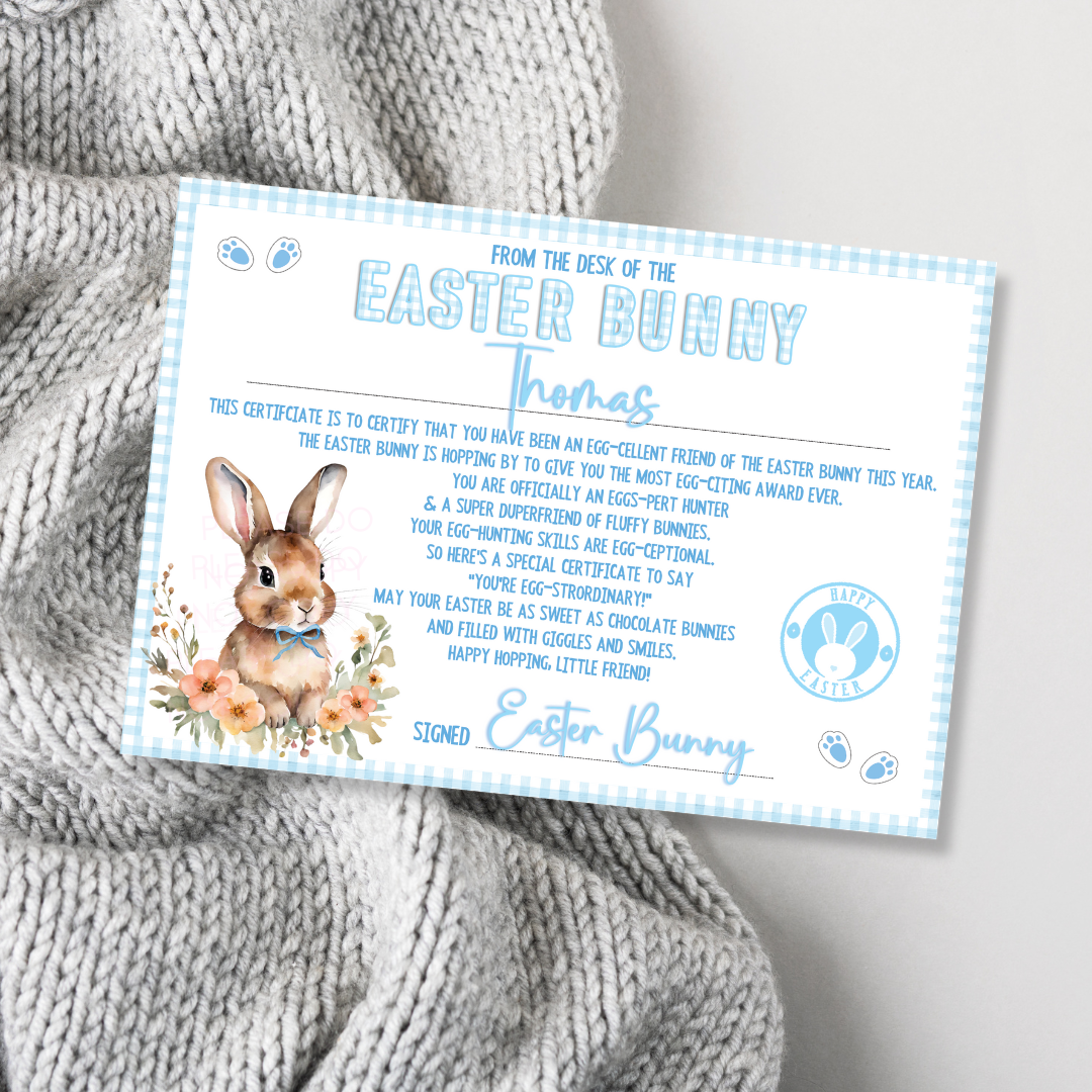 EASTER BUNNY BLUE LANDSCAPE CERTIFICATE- PREMIUM CARD - Eliza Henri