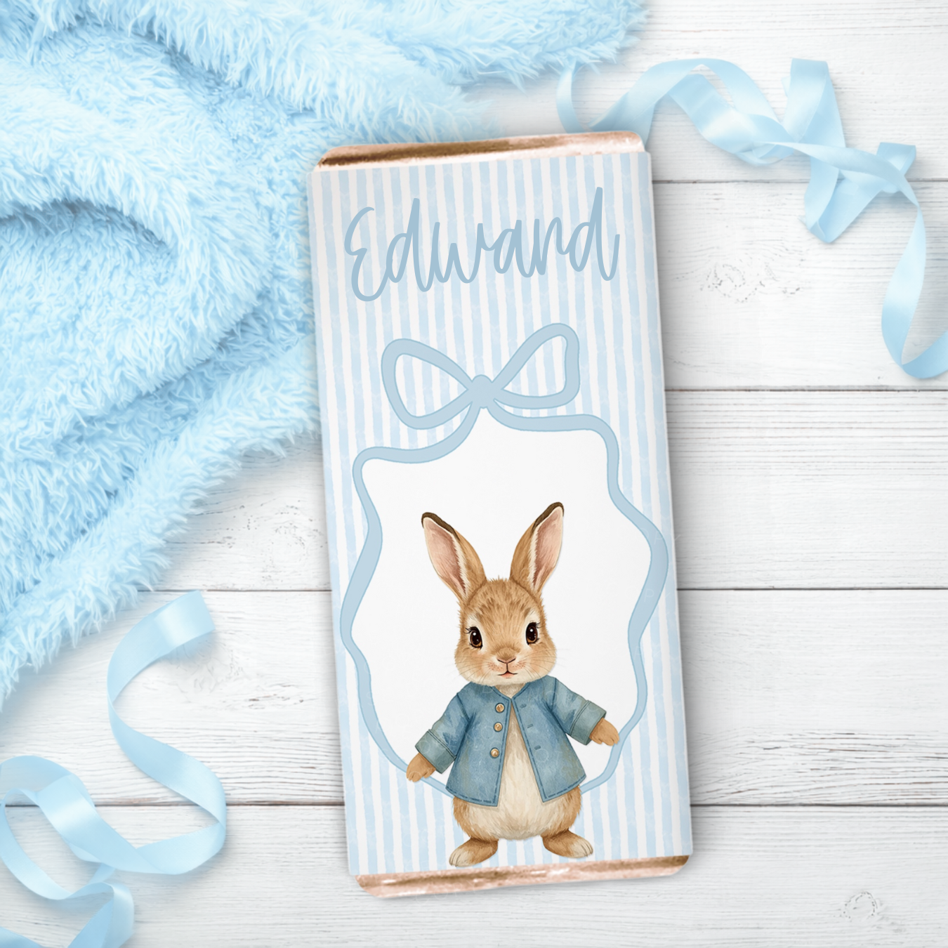 EASTER-  BLUE RIBBON BUNNY- CHOCOLATE WRAPPERS - Eliza Henri