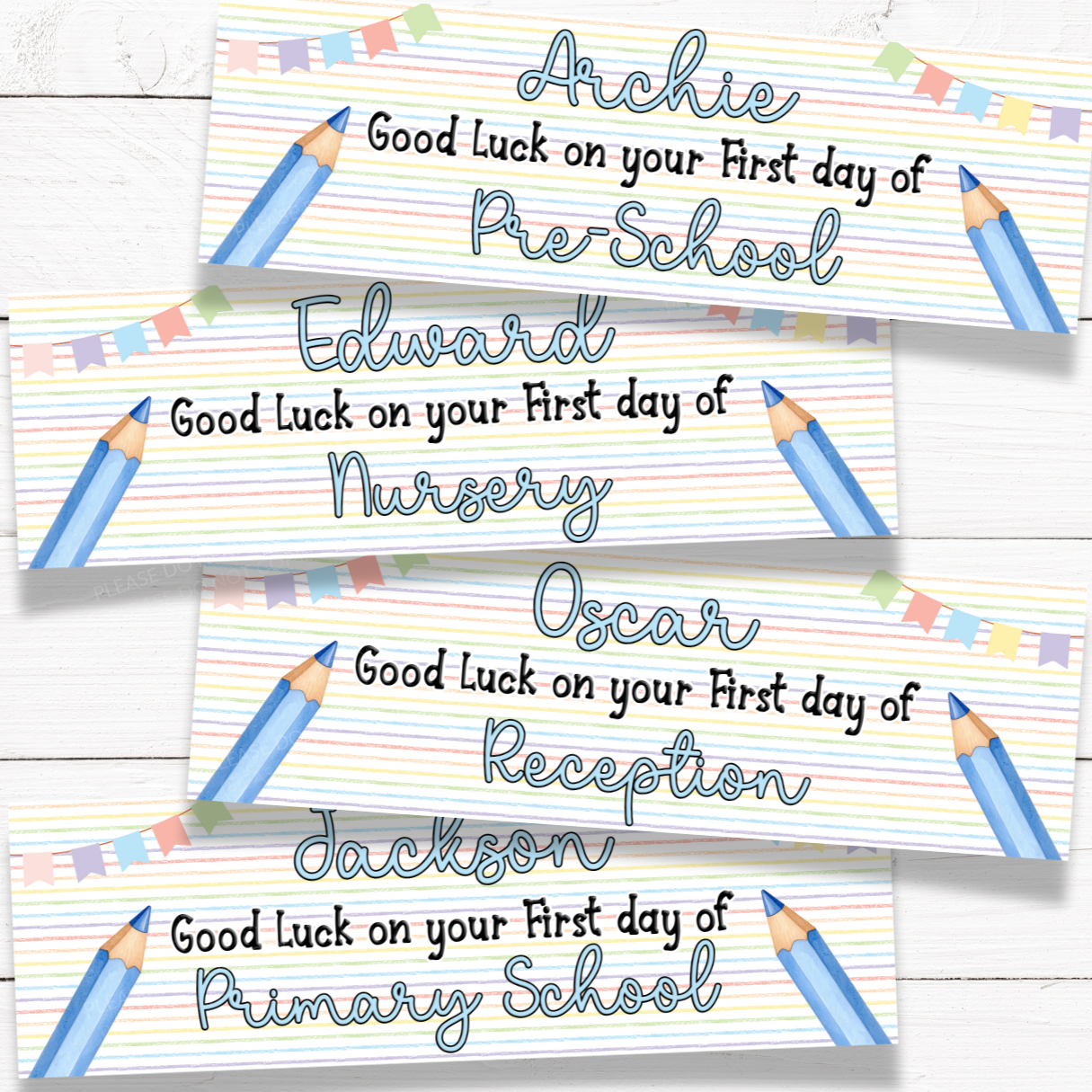 BACK TO SCHOOL RAINBOW STRIPE BLUE BANNERS | UV PRINTED PVC | 77CM X 25CM - Eliza Henri