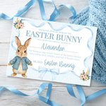 PRINTED RANGE - EASTER BUNNY BLUE STRIPE- A4 LANDSCAPE CERTIFICATE - Eliza Henri