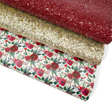 Festive Roses Glitter & Faux Leather Fabric Bundle