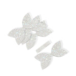 White Rainbow Pre Cut Chunky Glitter Bow Tails & Centres 3.5”- 4 Pack - Eliza Henri
