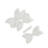 White Rainbow Pre Cut Chunky Glitter Bow Tails & Centres 3.5”- 4 Pack - Eliza Henri