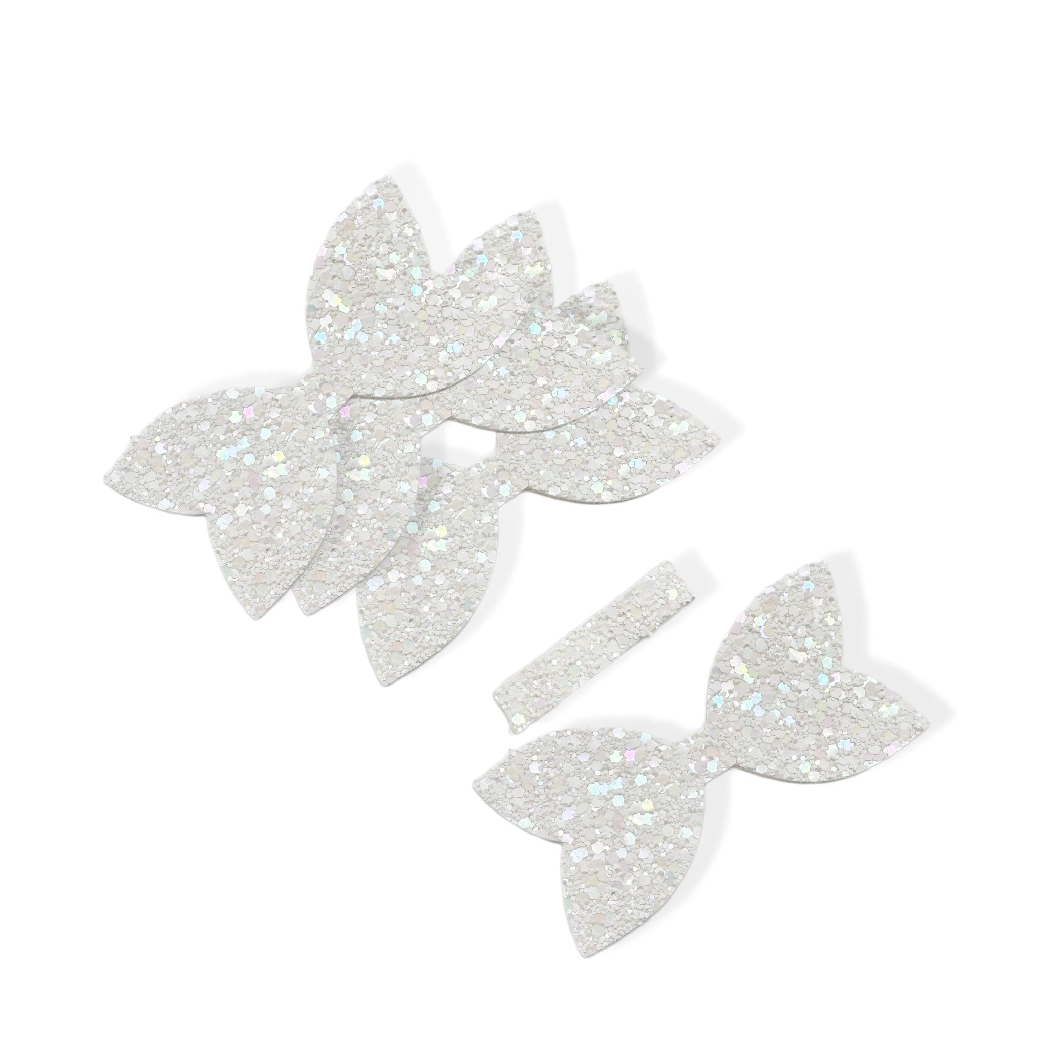 White Rainbow Pre Cut Chunky Glitter Bow Tails & Centres 3.5”- 4 Pack - Eliza Henri