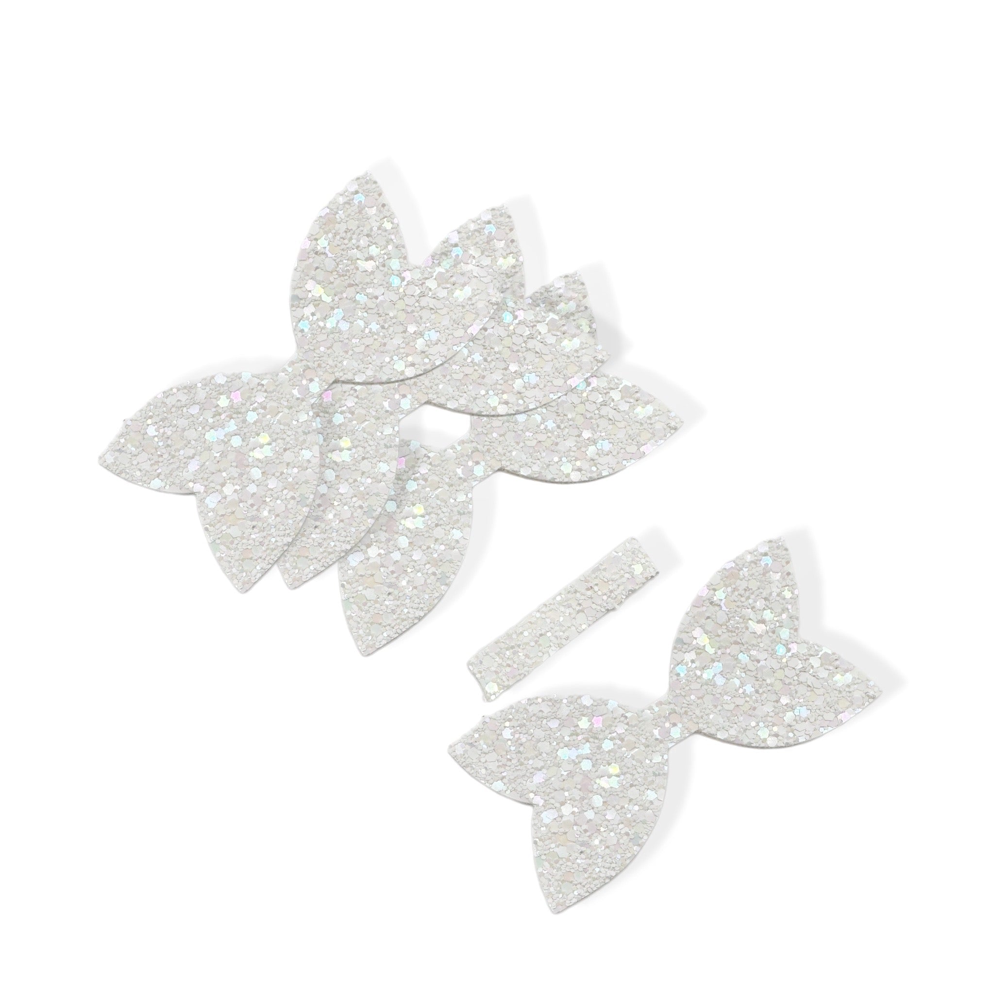 White Rainbow Pre Cut Chunky Glitter Bow Tails & Centres 3.5”- 4 Pack - Eliza Henri