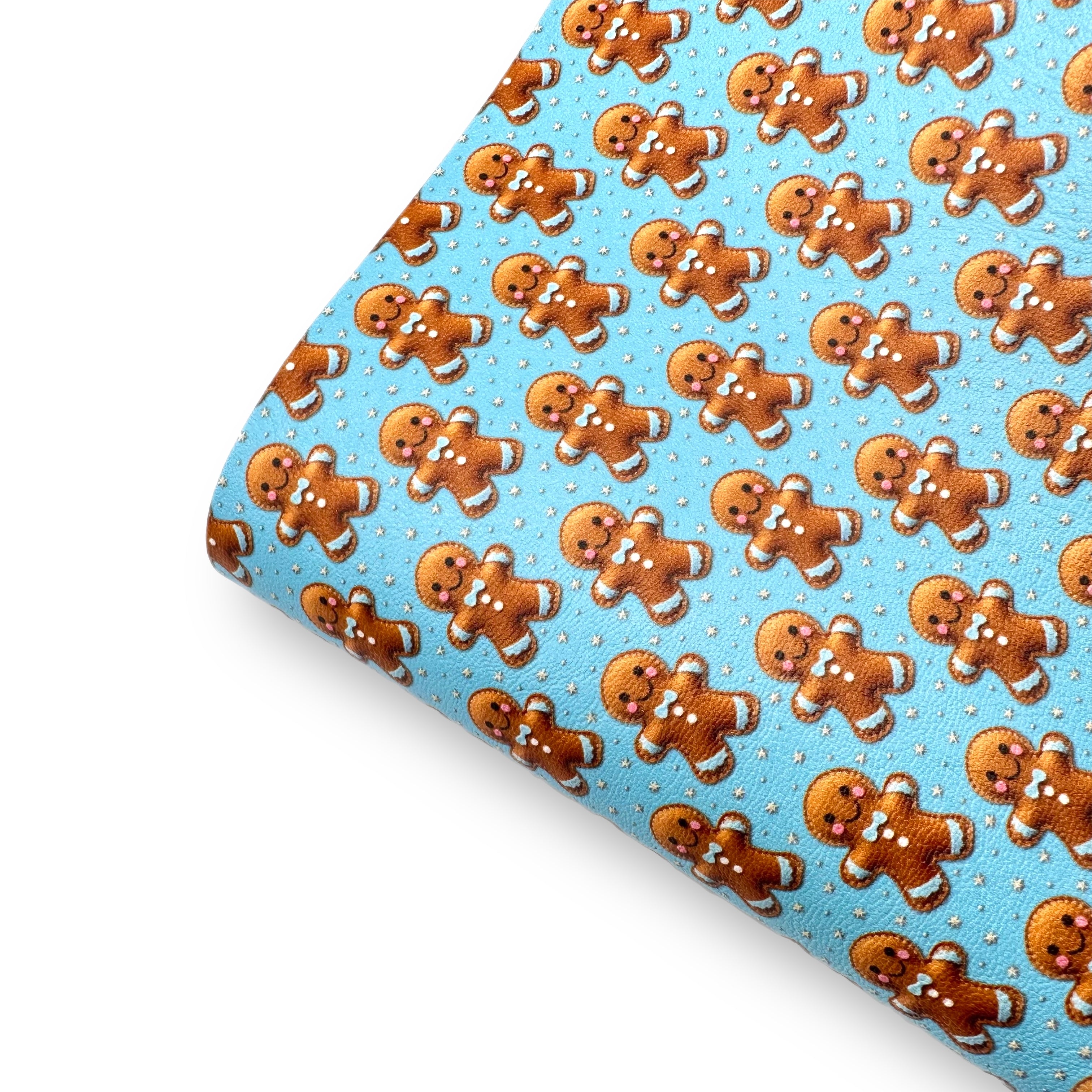 Blue Embroidered Gingerbreads Premium Faux Leather Fabric Sheets - Eliza Henri
