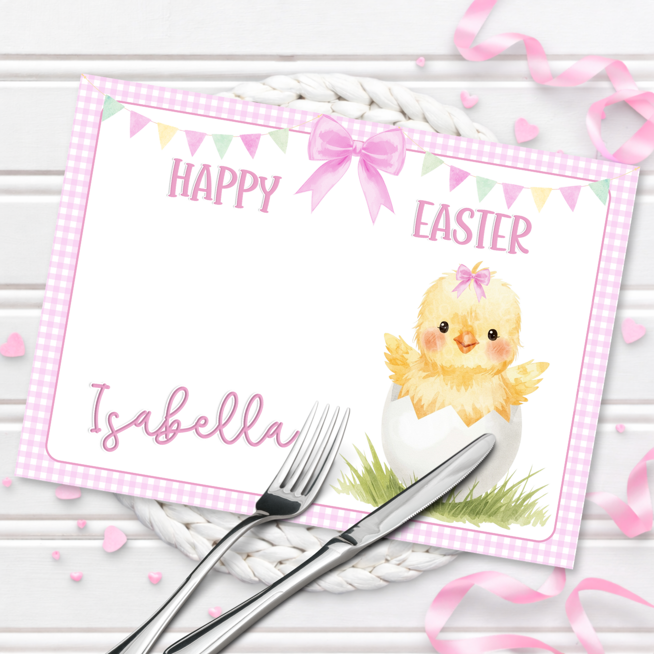 EASTER- GIRLY GINGHAM CHICK- PREMIUM LEATHERETTE PLACEMAT - Eliza Henri