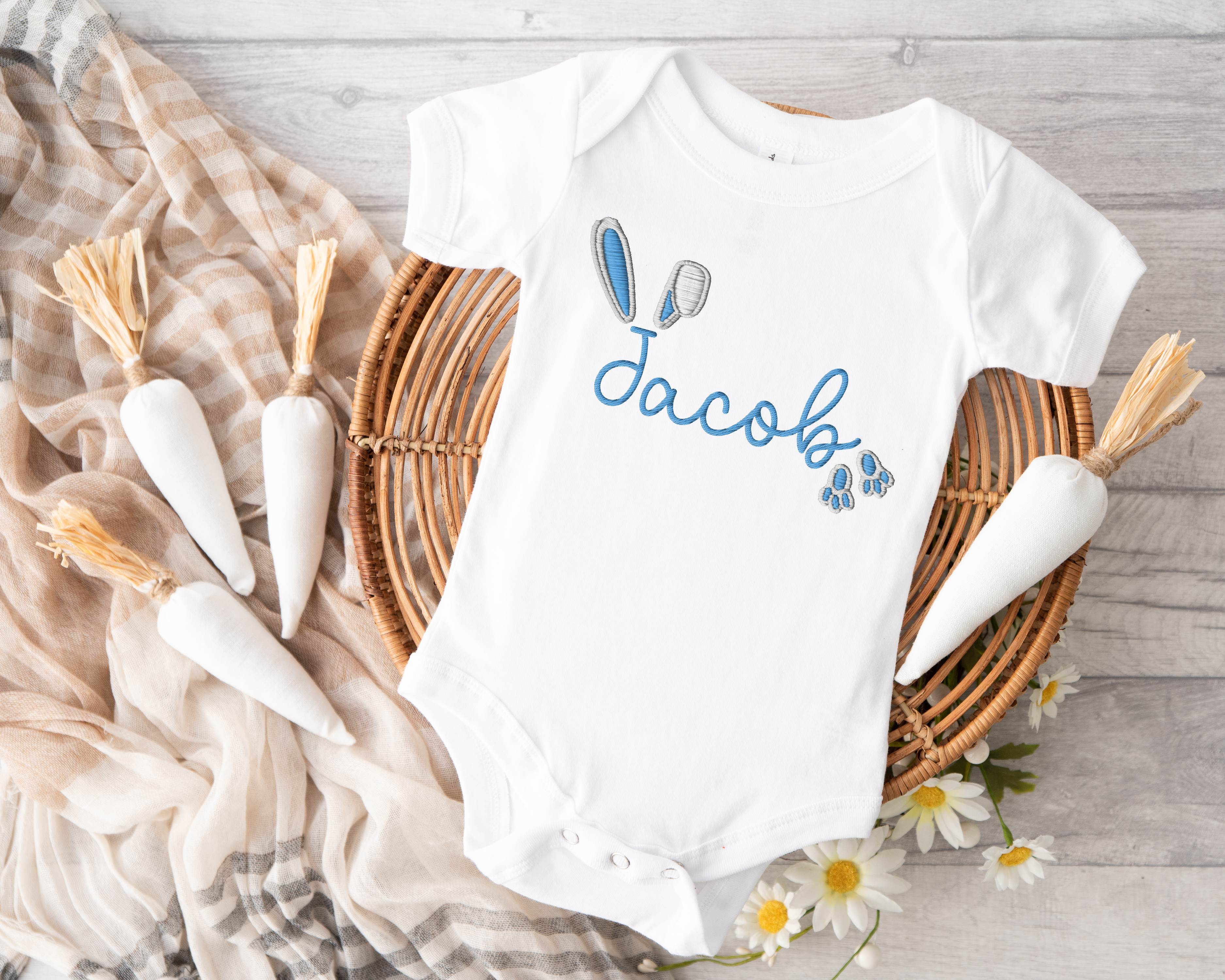 CUSTOM DTF TRANSFER - BUNNY EARS BLUE- EMBROIDERY EFFECT - Eliza Henri