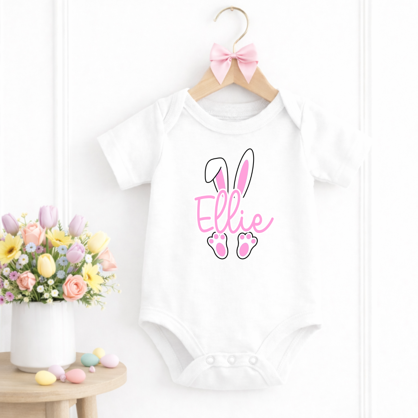 CUSTOM DTF TRANSFER - CUTE PINK BUNNY NAME - Eliza Henri