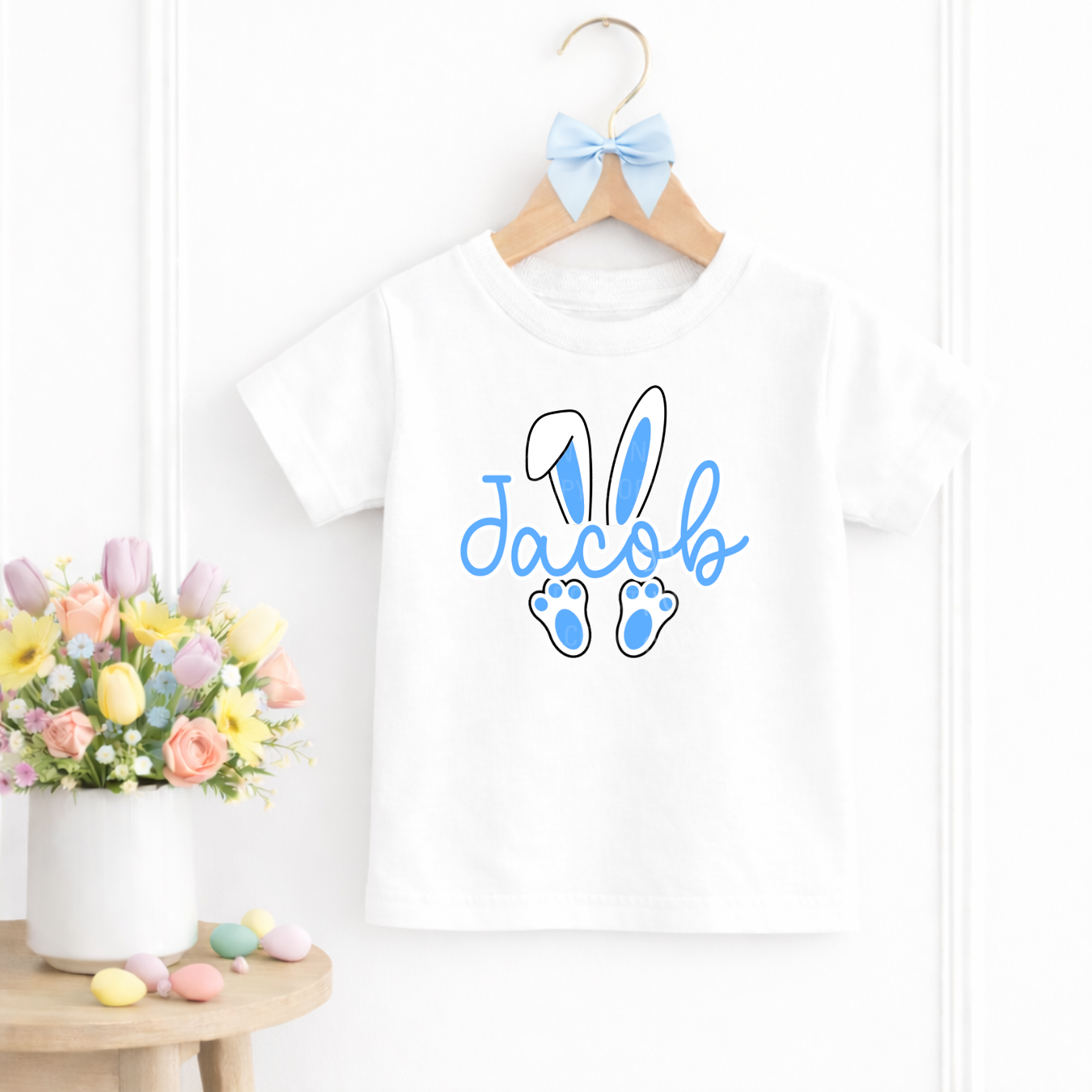 CUSTOM DTF TRANSFER - CUTE BLUE BUNNY NAME - Eliza Henri