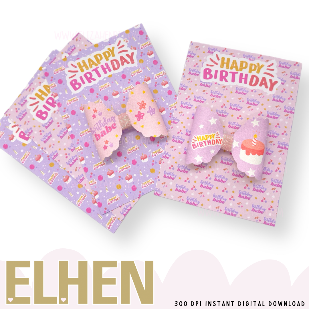 Happy Birthday Pink & Lilac Bow Cards A6 Size- Digital Download- 2 Designs - Eliza Henri