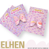 Happy Birthday Pink & Lilac Bow Cards A6 Size- Digital Download- 2 Designs - Eliza Henri