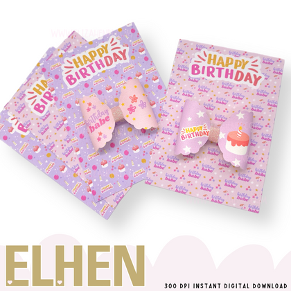 Happy Birthday Pink & Lilac Bow Cards A6 Size- Digital Download- 2 Designs - Eliza Henri