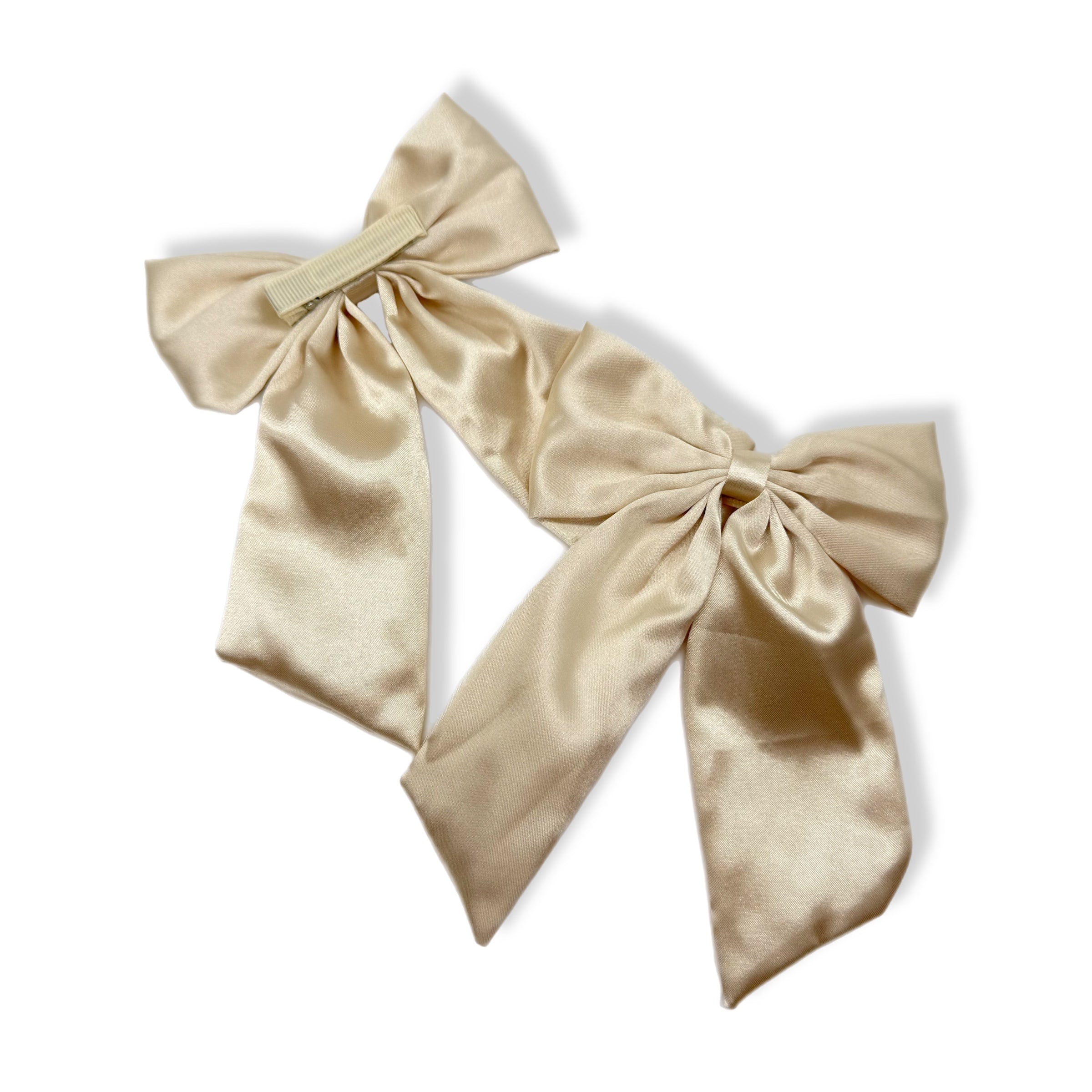 BEIGE SATIN COQUETTE HAIR BOWS - Eliza Henri