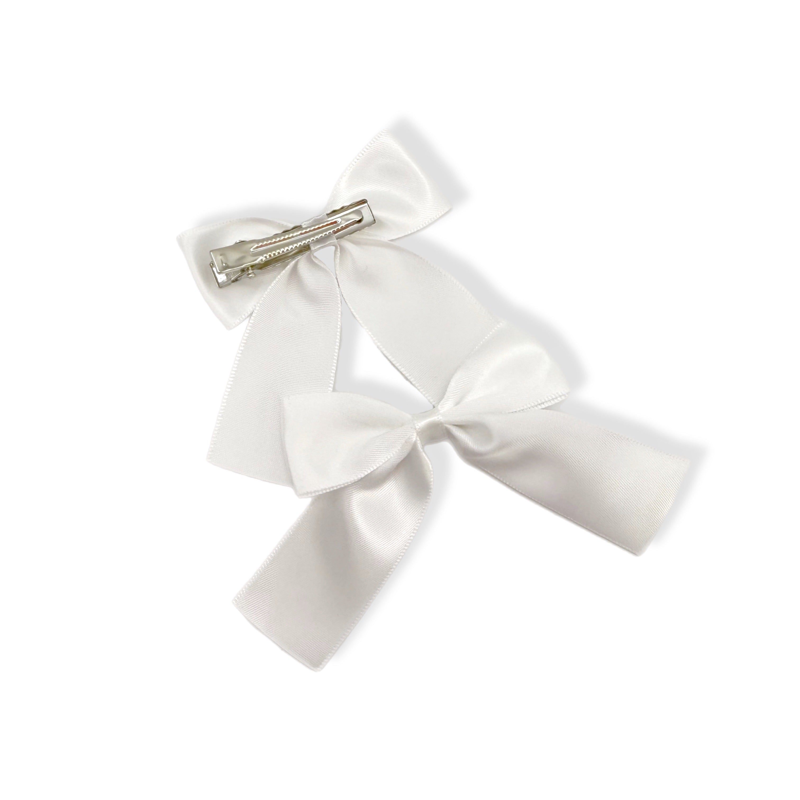 White Satin Ribbon Hair Bows- 2.5'' - Eliza Henri