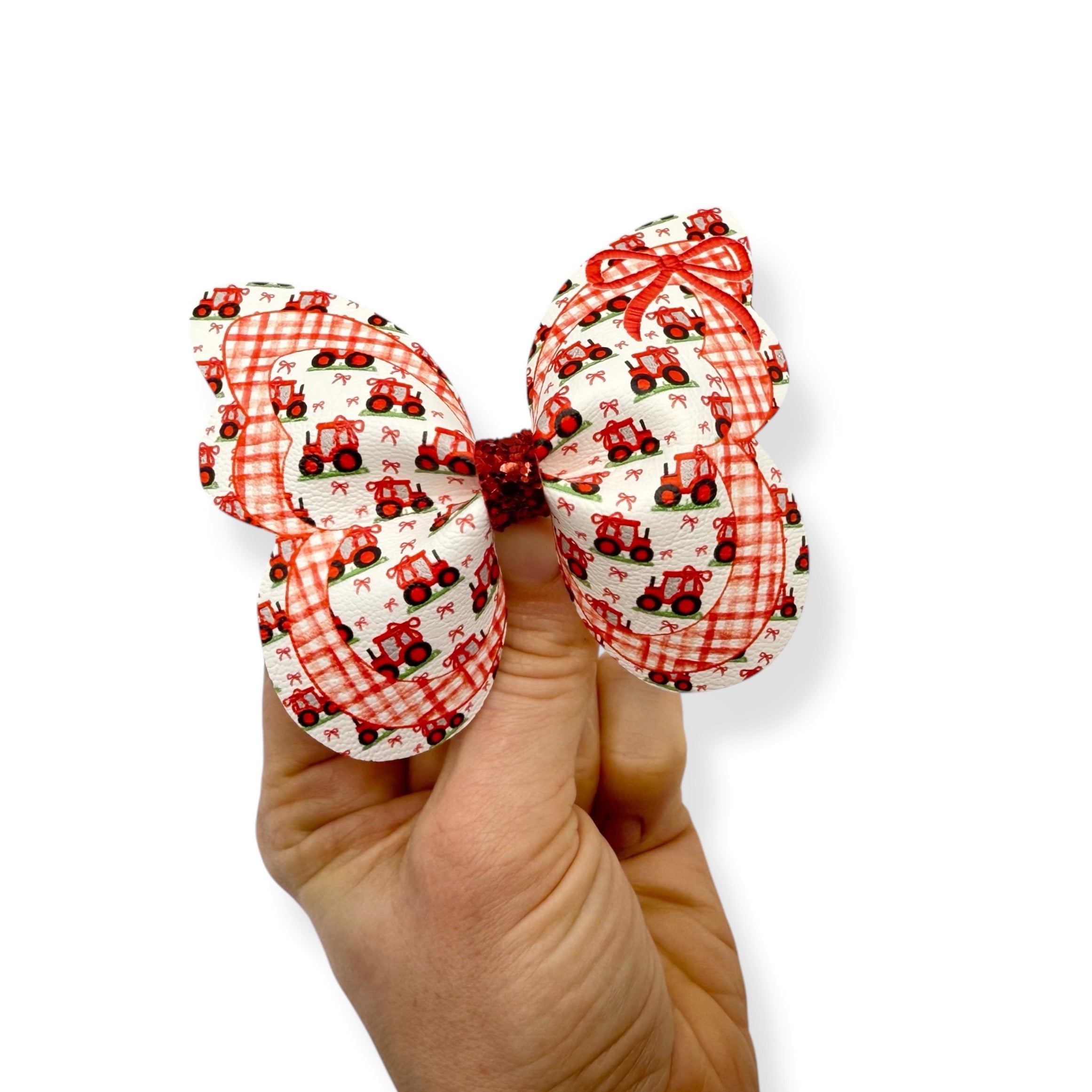 LITTLE  RED BOW TRACTOR BUTTERFLY PINCH BOWS - DIY CUT OUT FAUX LEATHER FABRIC SHEETS - Eliza Henri